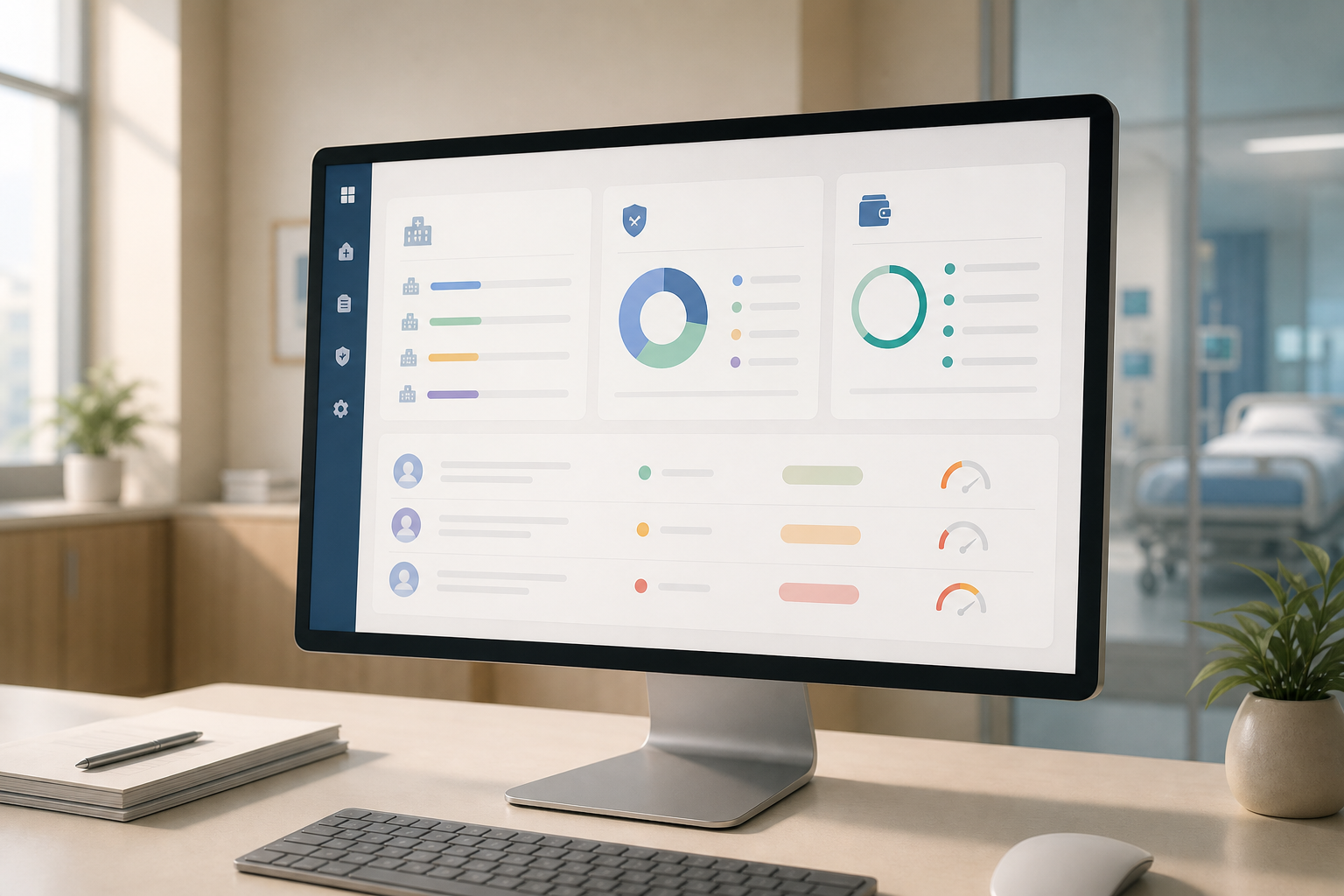 hospital billing with gst, upi, and insurance claims dashboard mockup
