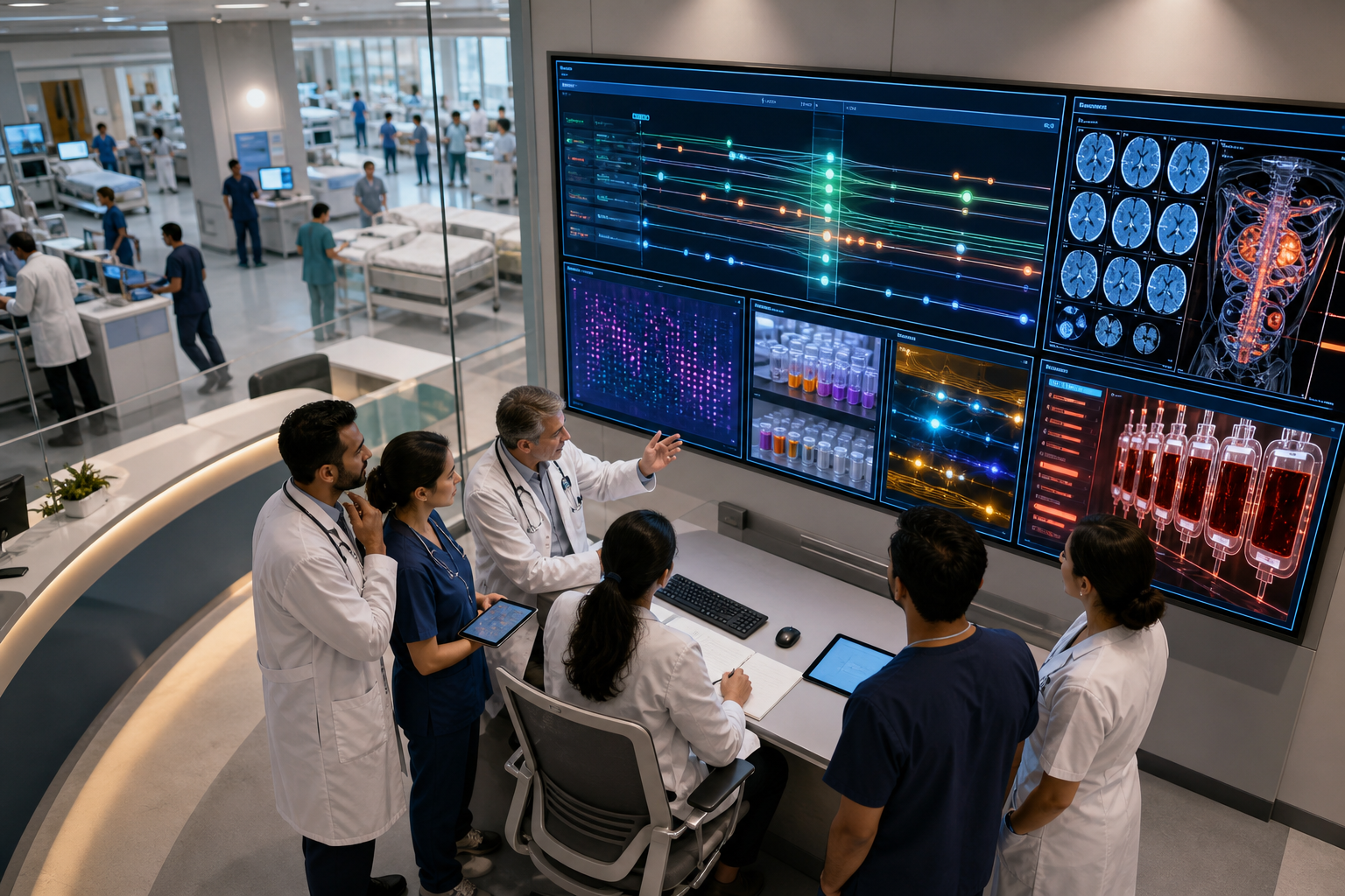 Integrated care workflow screen, orders to results to billing