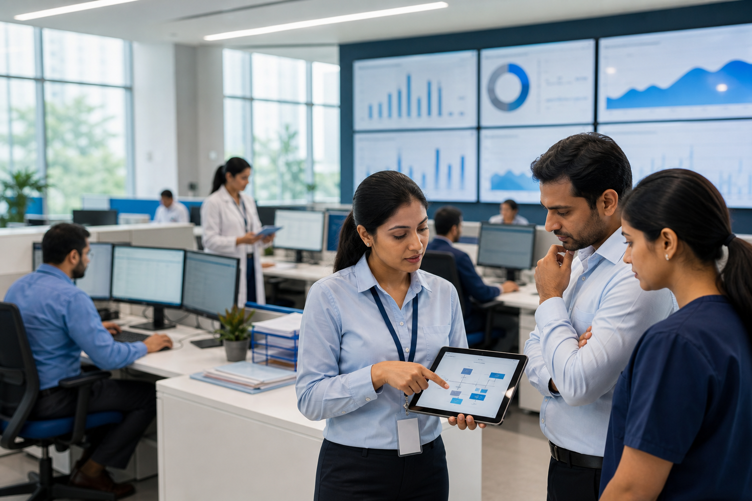 process map for hospital billing with gst, upi, and insurance claims