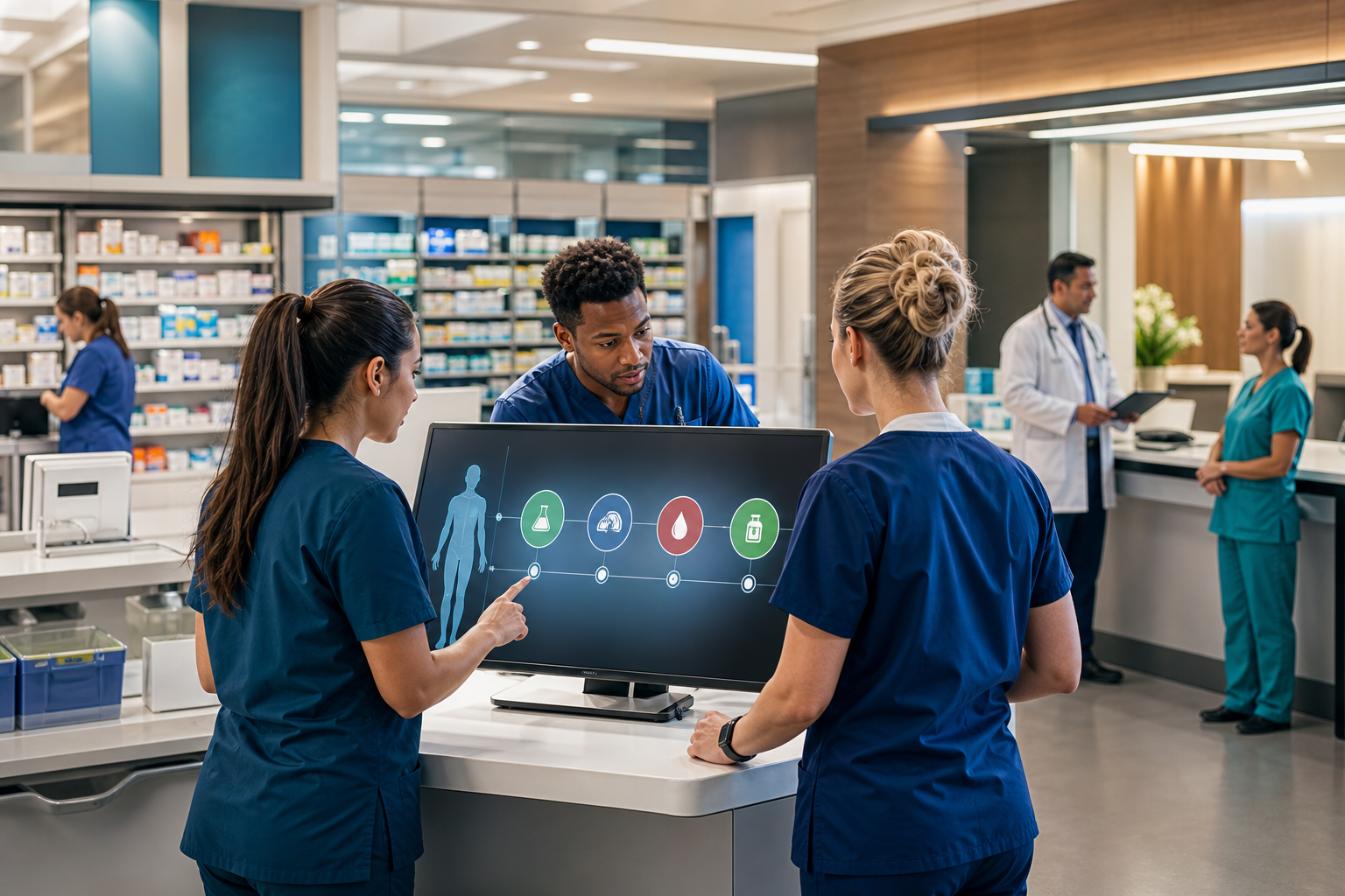 Unified EHR workflow across lab, pharmacy, radiology, and blood bank
